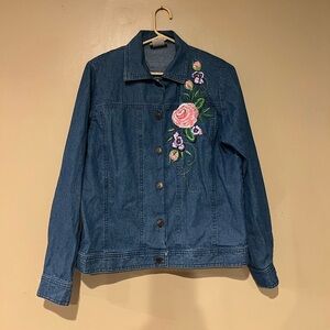 Vintage Saint German Paris Made In USA Rose Embroidered Denim Jacket/Shirt S